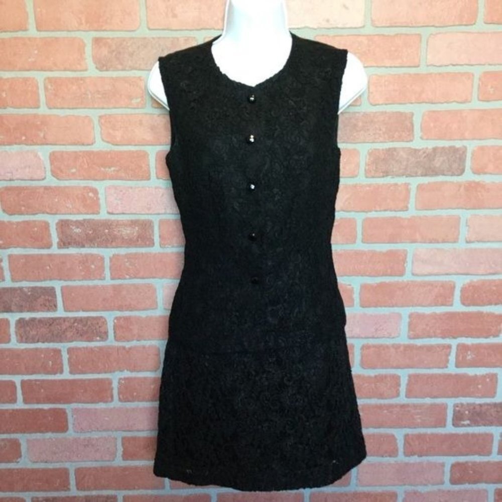 J McLaughlin for Sanyo Womens Skirt Vest Set Lace Overlay Black Neutral Classy